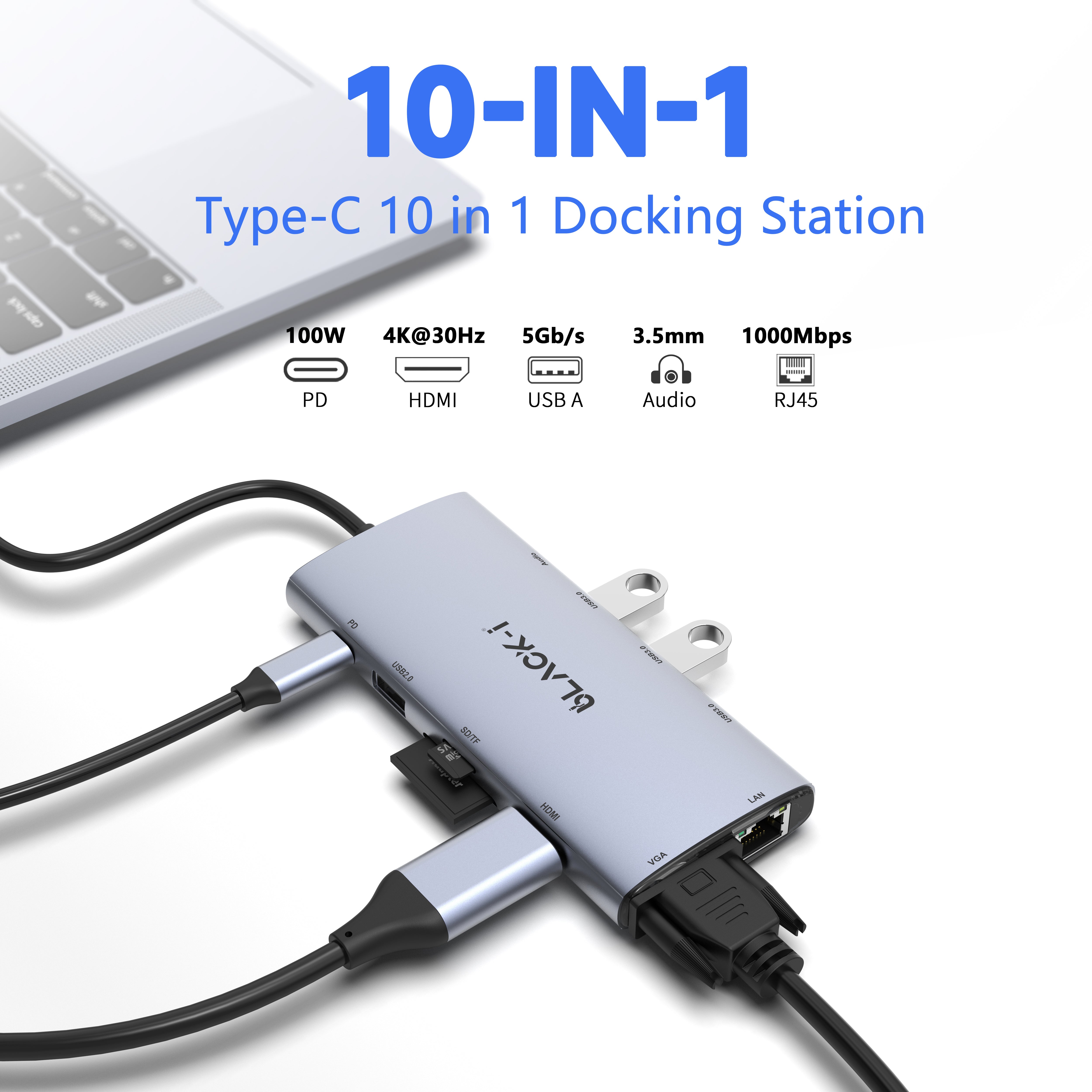 Black-i usb c multiport docking station