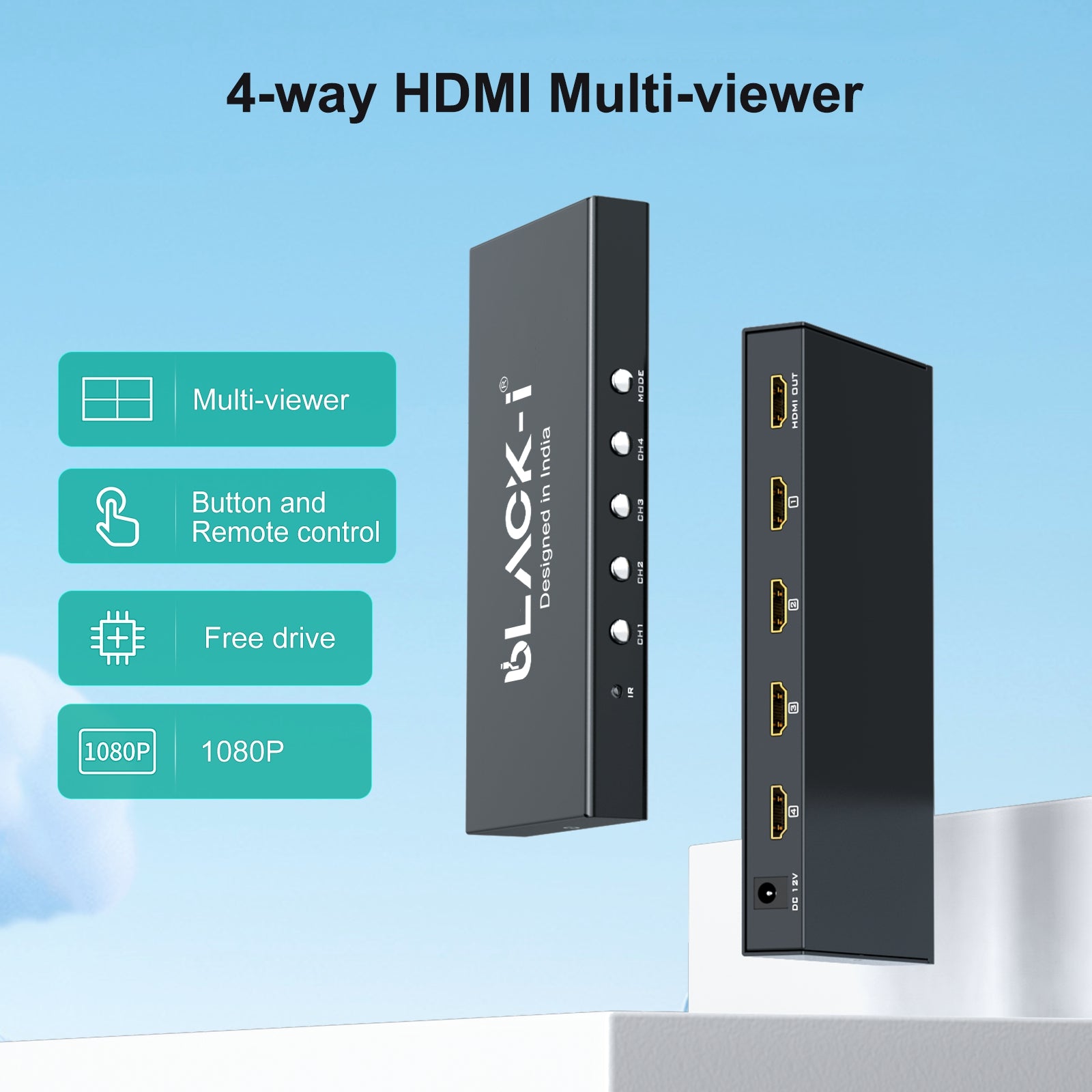 Black-i HDMI 4 Port Quad Screen Multiviewer