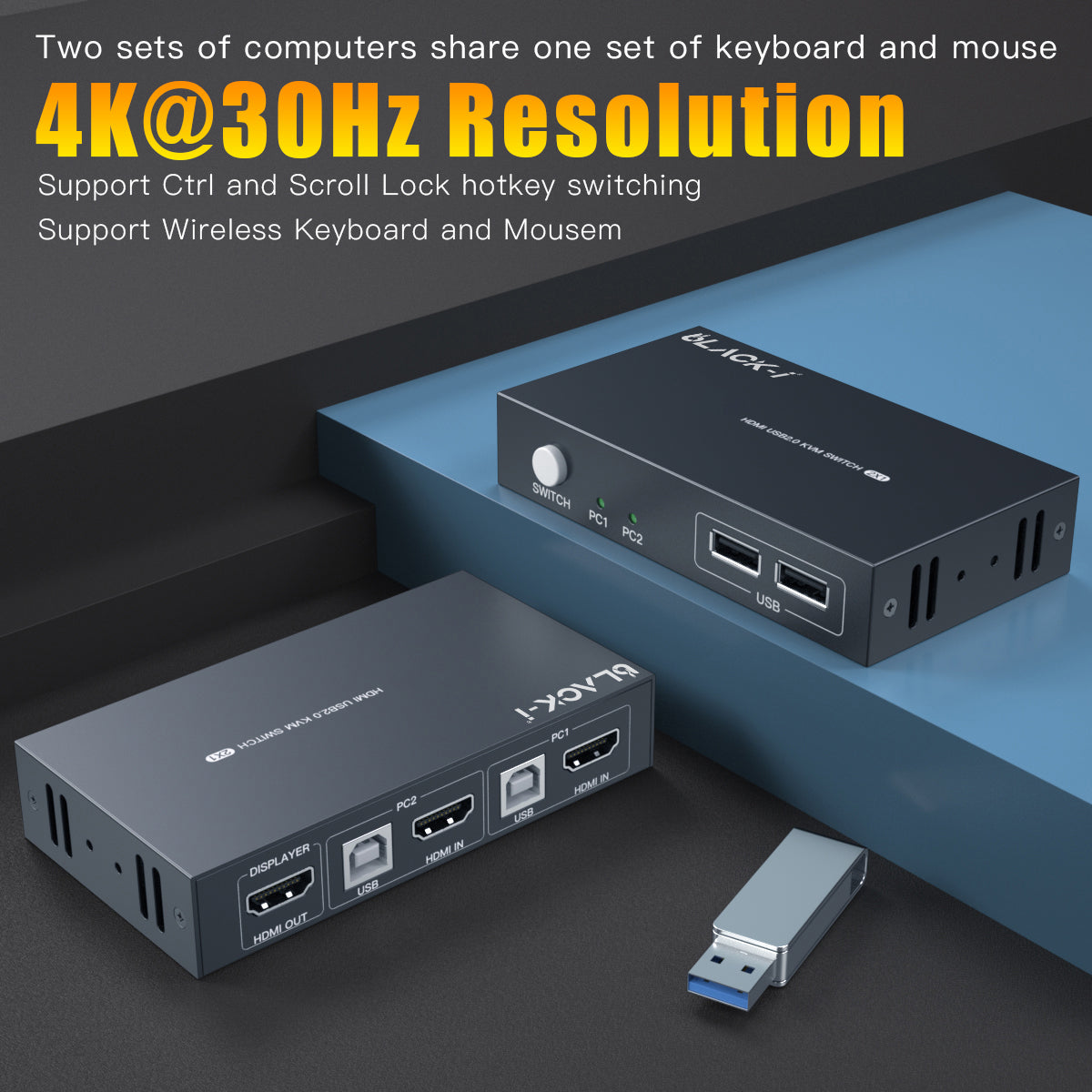 Black-i HDMI 2 in 1 Out KVM Switch 4K