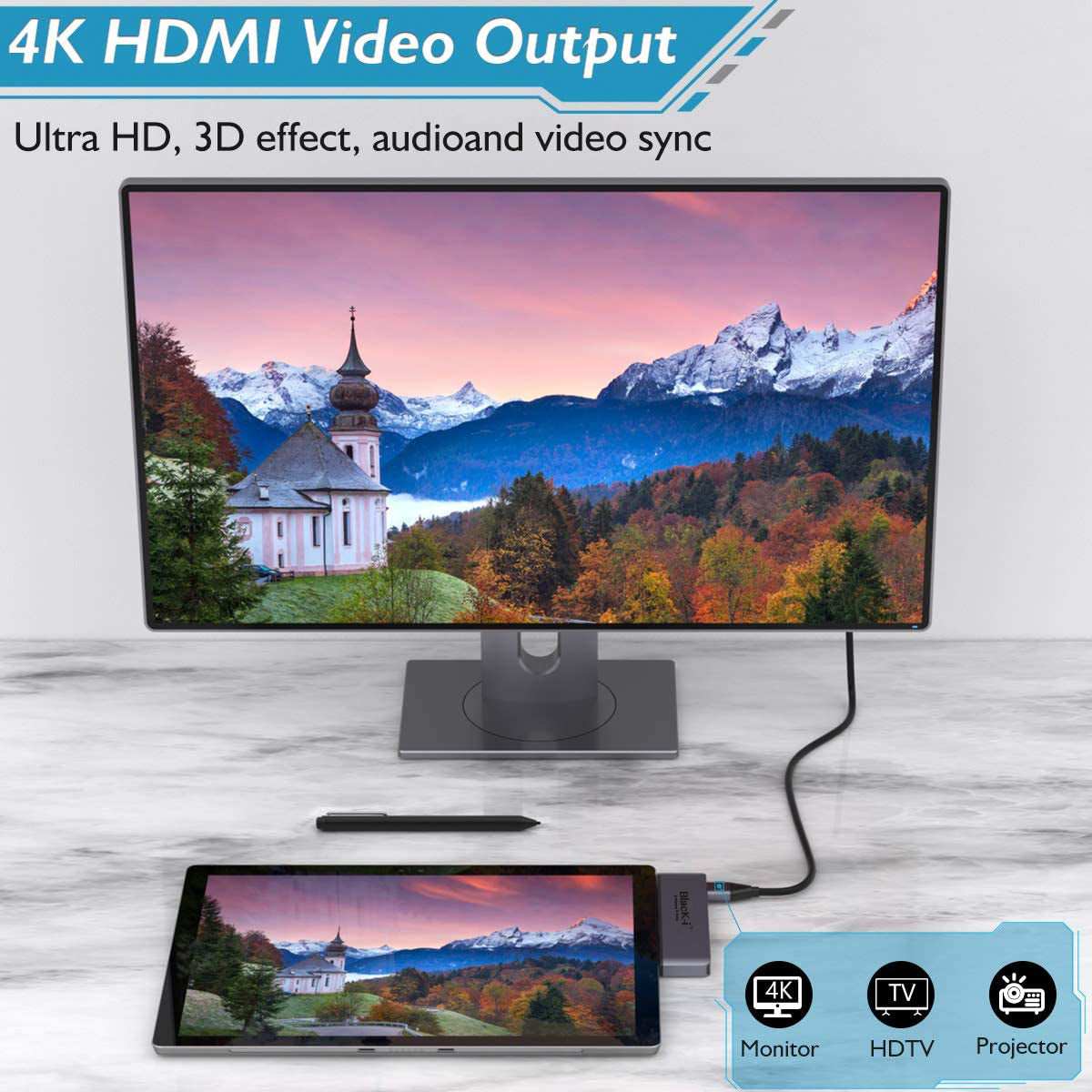 Black-i USB-C 7 in 1 Docking Station for Microsoft Pro