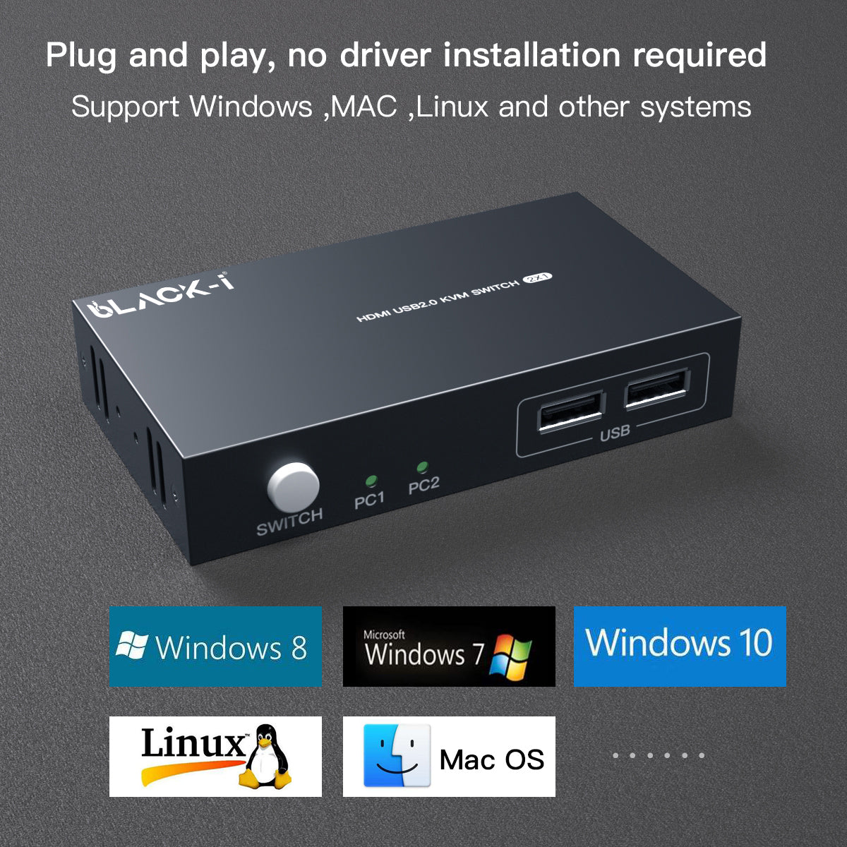 Black-i HDMI 2 in 1 Out KVM Switch 4K