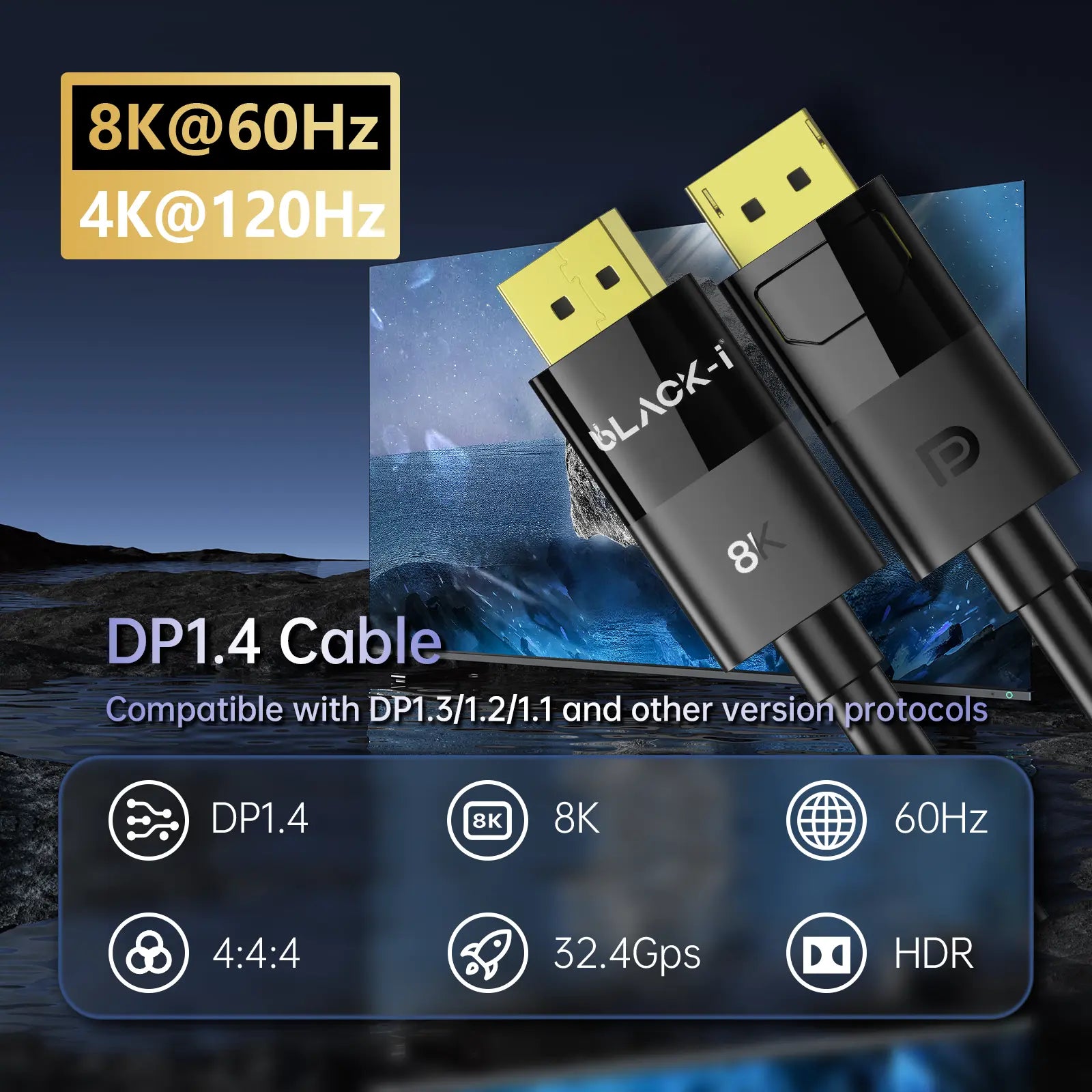 8k DisplayPort cable - Black-i