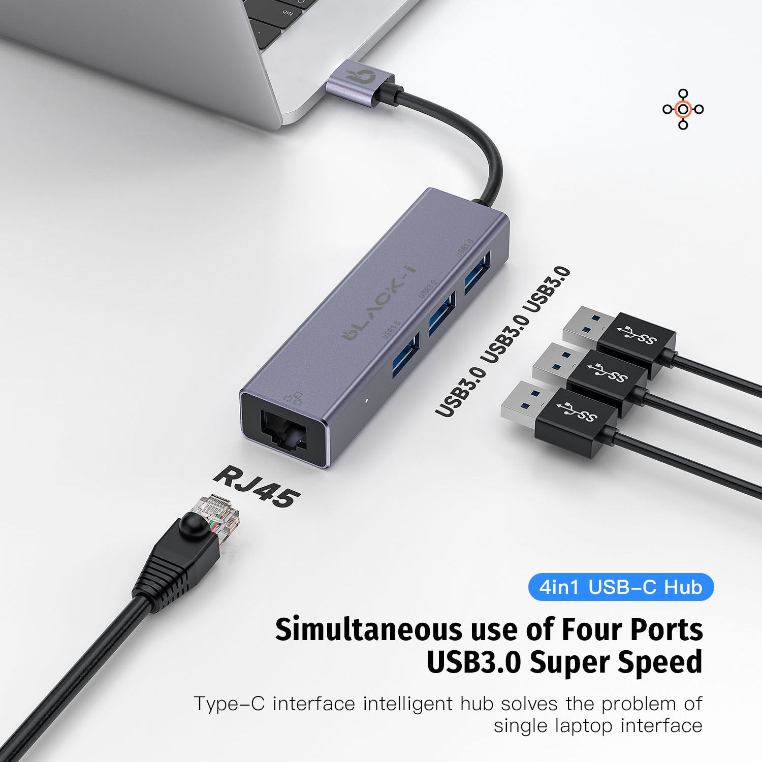 Black-i USB 3.0 to Gigabit LAN with 3*USB 3.0 Hub