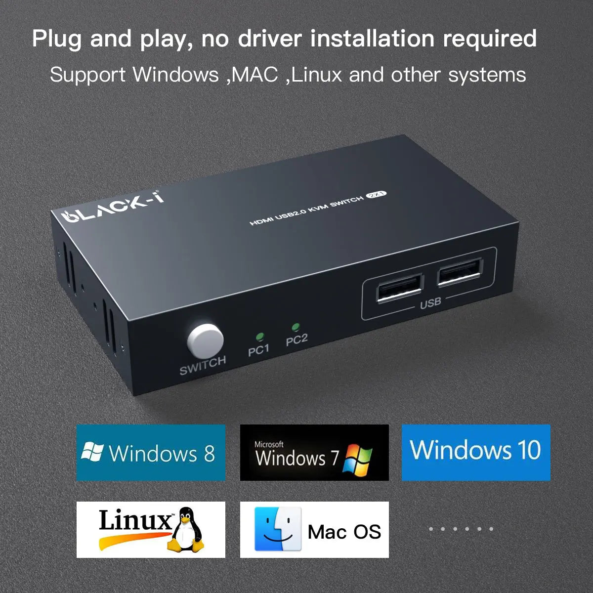 Black-i HDMI 2 in 1 Out KVM Switch 4K