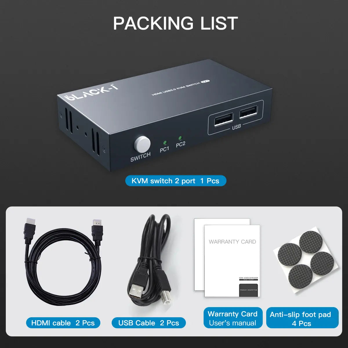 Black-i HDMI 2 in 1 Out KVM Switch 4K