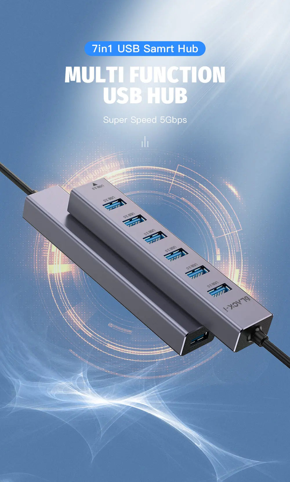 Black-i USB 3.0 7 port 5 gbps hub