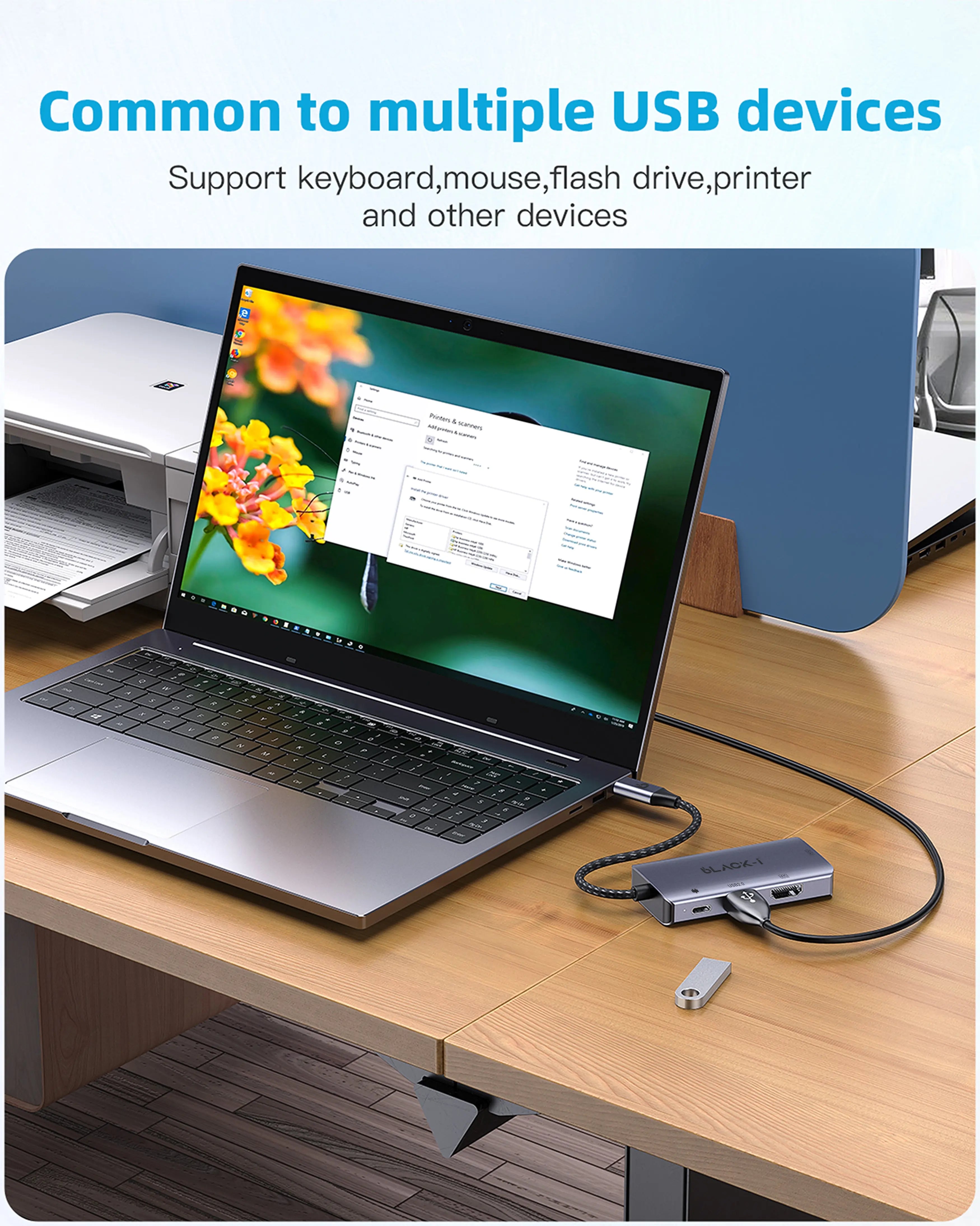 Top view of USB C dual HDMI hub with aluminium body model BI-TC2HDMI