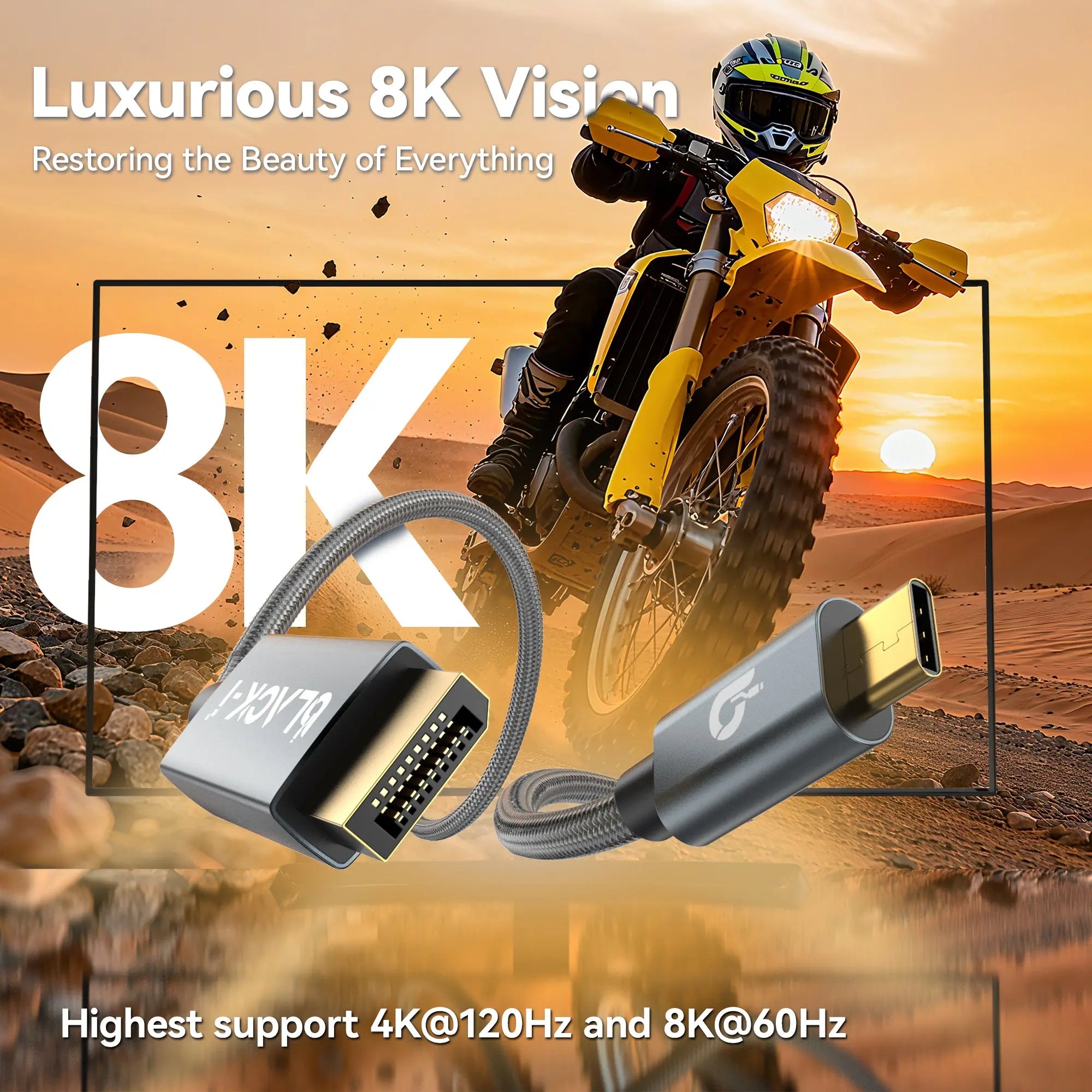 USB-C to DisplayPort cable supporting up to 8K@60Hz resolution