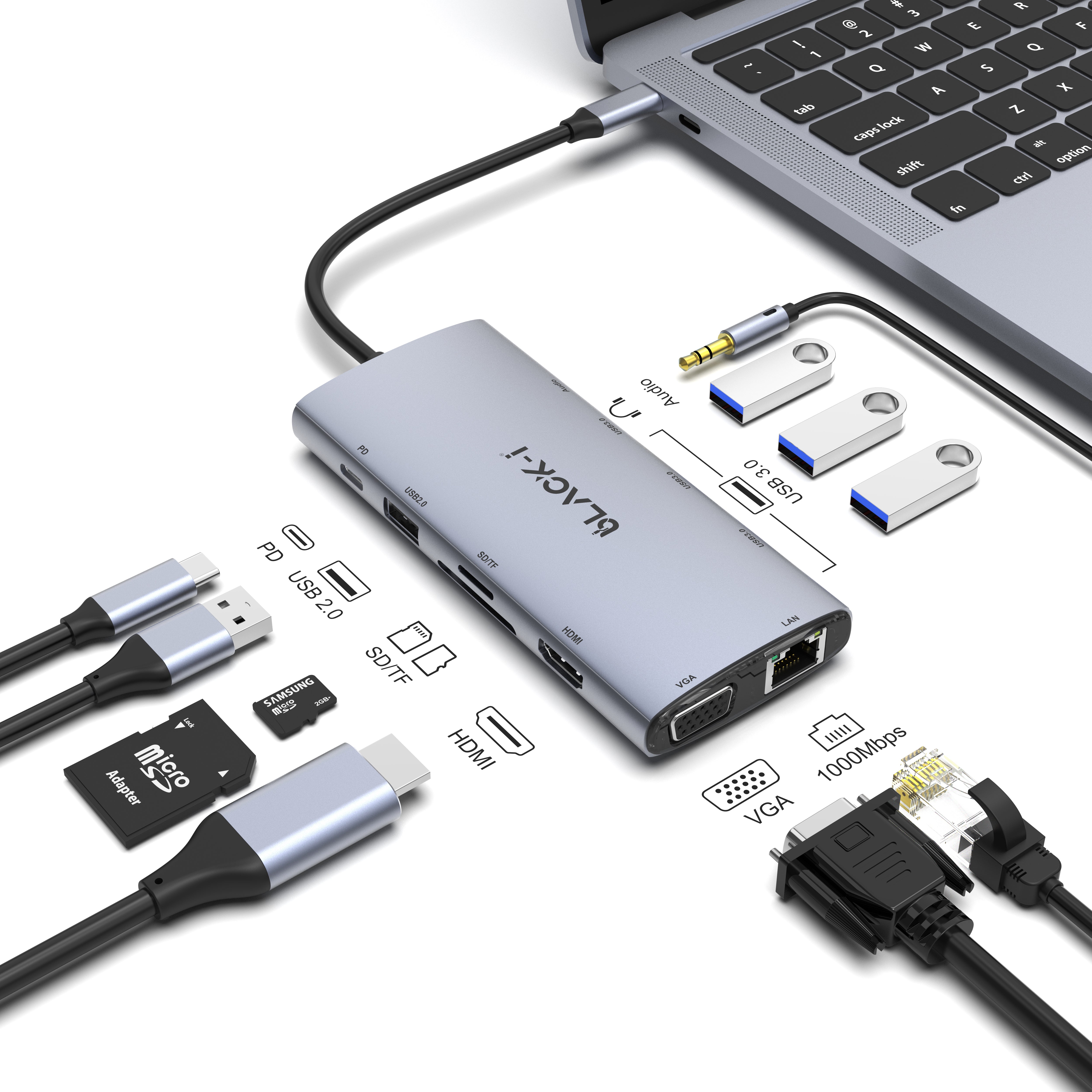 black-i usb c 10 in docking station with hdmi and vga