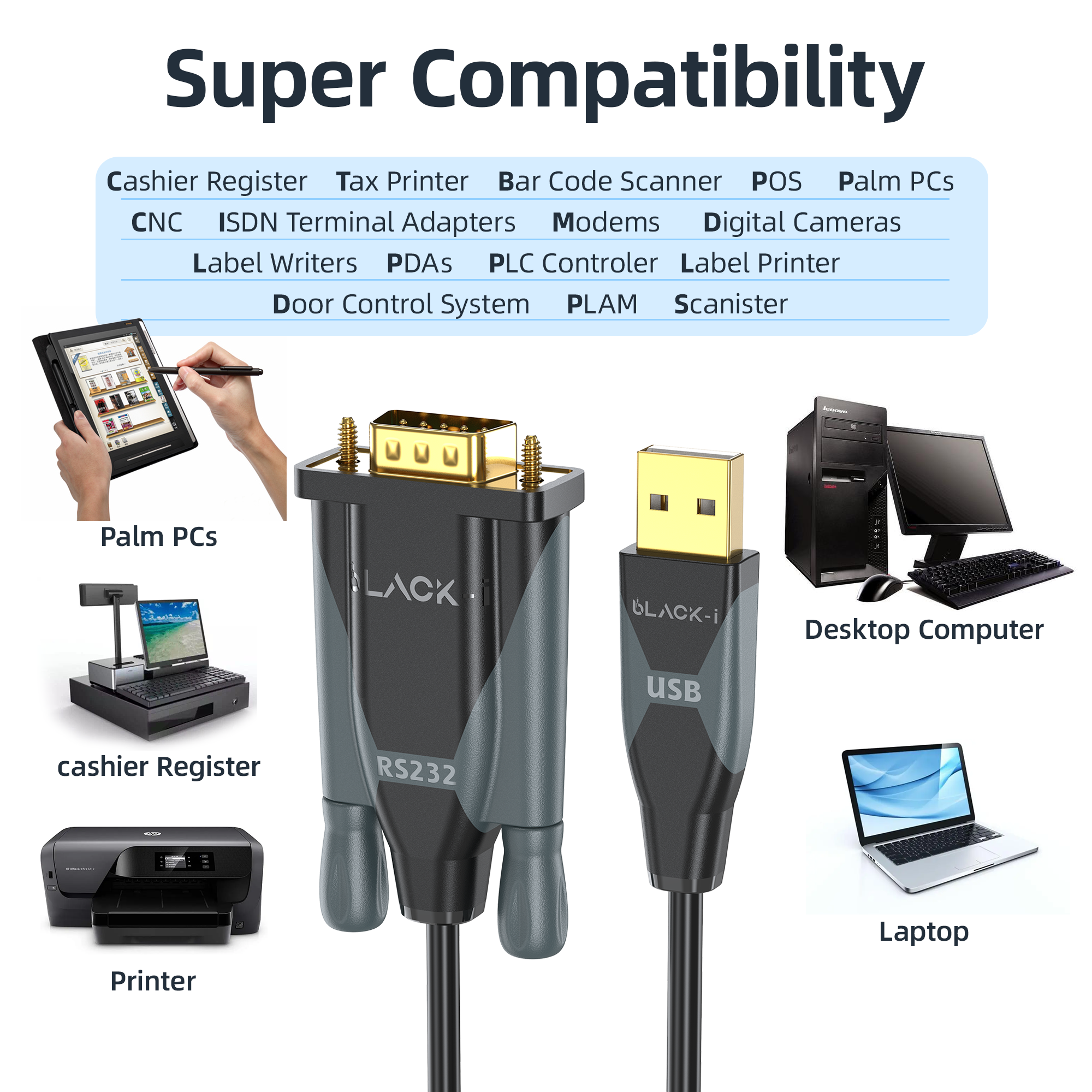Black-i USB 2.0 to RS232 Cable - 1.5 Meter Length – Reliable Serial Communication for Seamless Connectivity