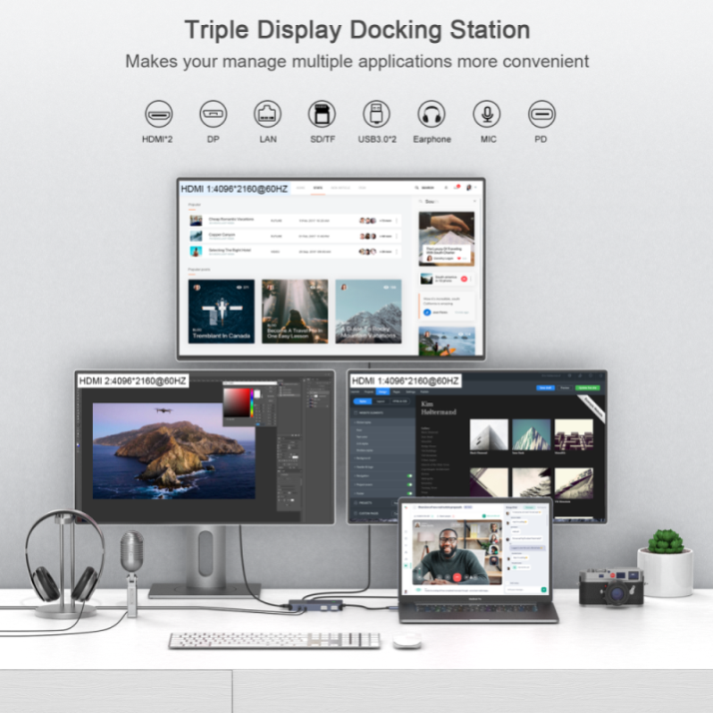 Triple display enable USB C docking station 