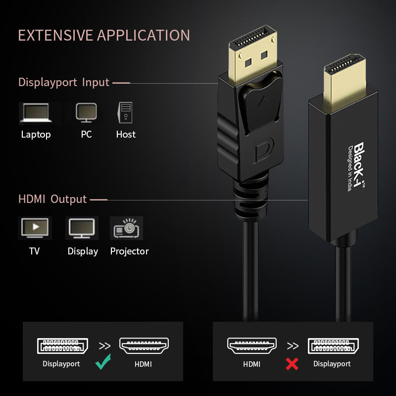 Black-i DisplayPort to HDMI 4K Cable – Transmit Stunning Visuals for an Immersive Experience