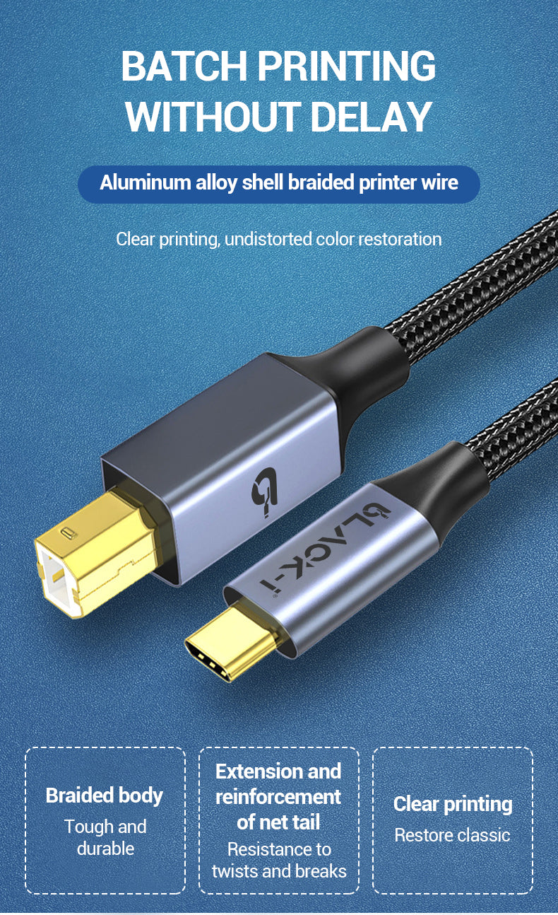 Black-i USB-C to Printer Cable - 1.8 Meter Length – Efficient Connectivity for Seamless Printing and Data Transfer