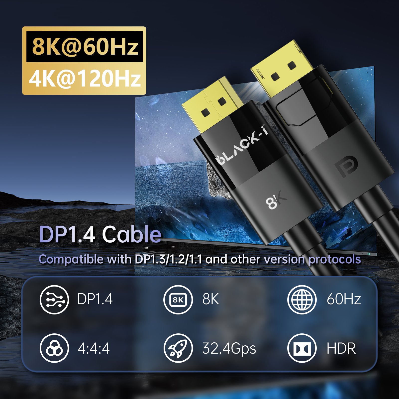 Black-i Display Port 8k@60Hz Cable 