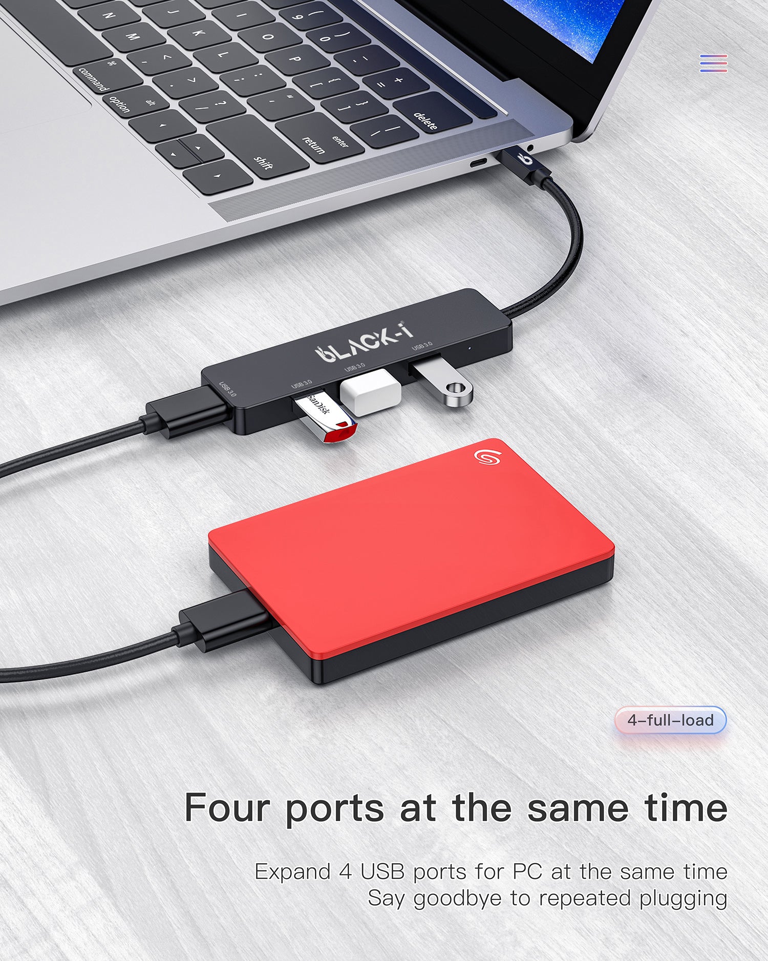 Black-i USB-C to 4-Port USB 3.0 Hub