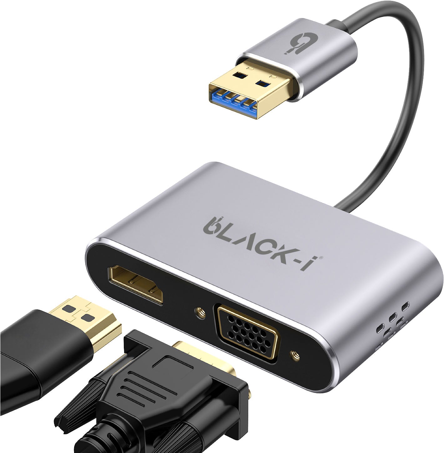 Black-i USB 3.0 to HDMI & VGA Converter – Dual Display Connectivity for Versatile Visual Expansion and Enhanced Productivity