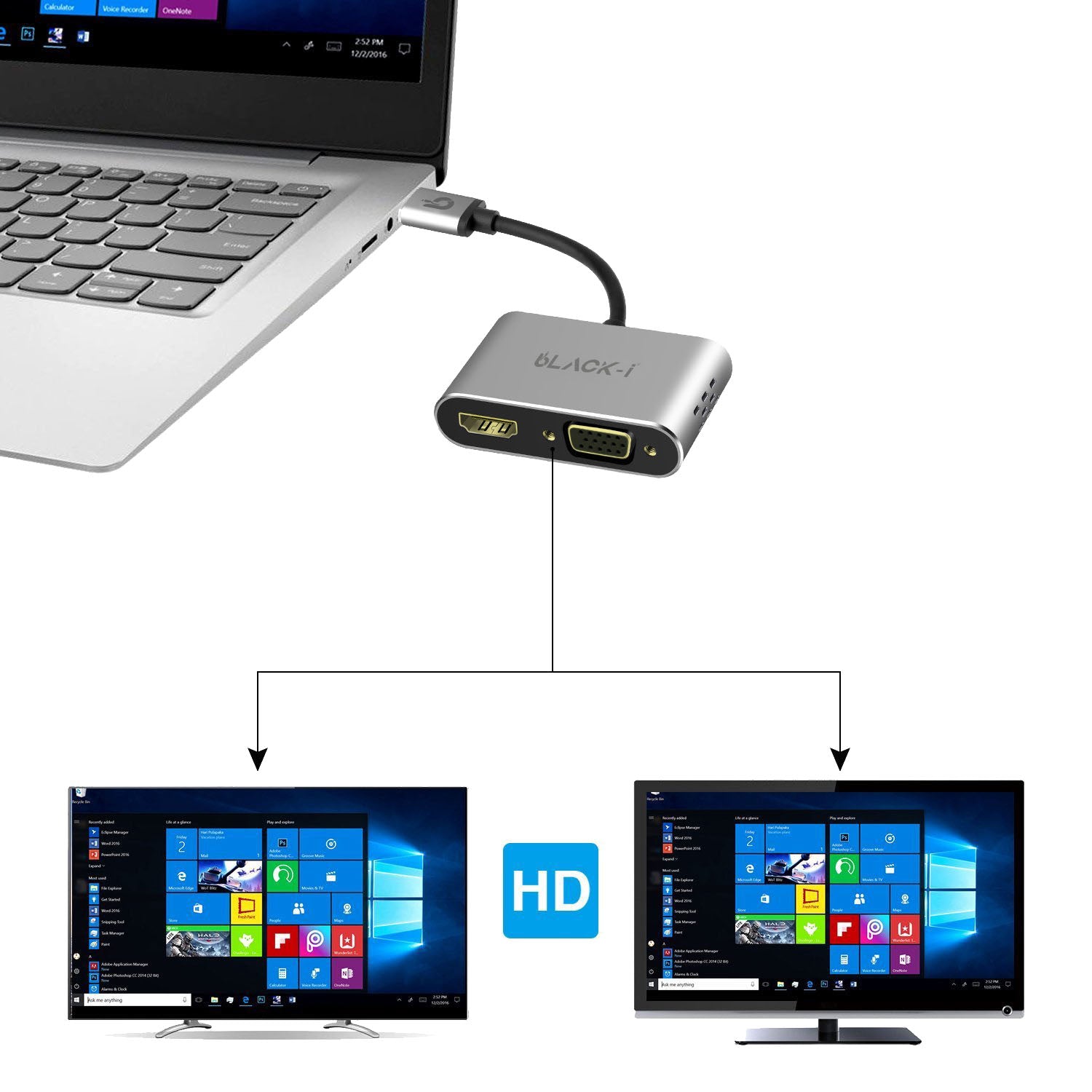 Black-i USB 3.0 to HDMI & VGA Converter – Dual Display Connectivity for Versatile Visual Expansion and Enhanced Productivity
