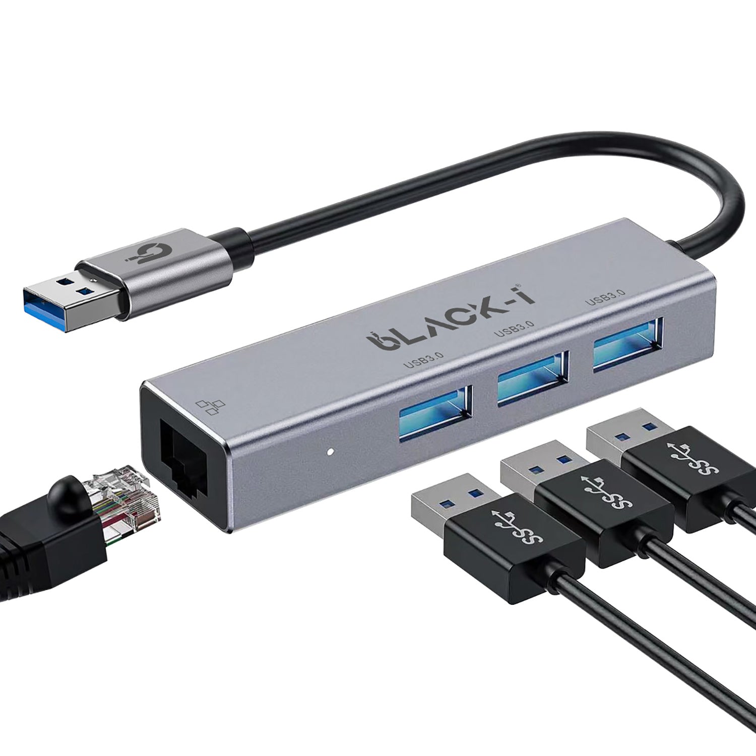 Black-i USB 3.0 to Gigabit LAN with 3*USB 3.0 Hub – Swift Network Connectivity and Versatile USB Hub for Seamless Data Transfer