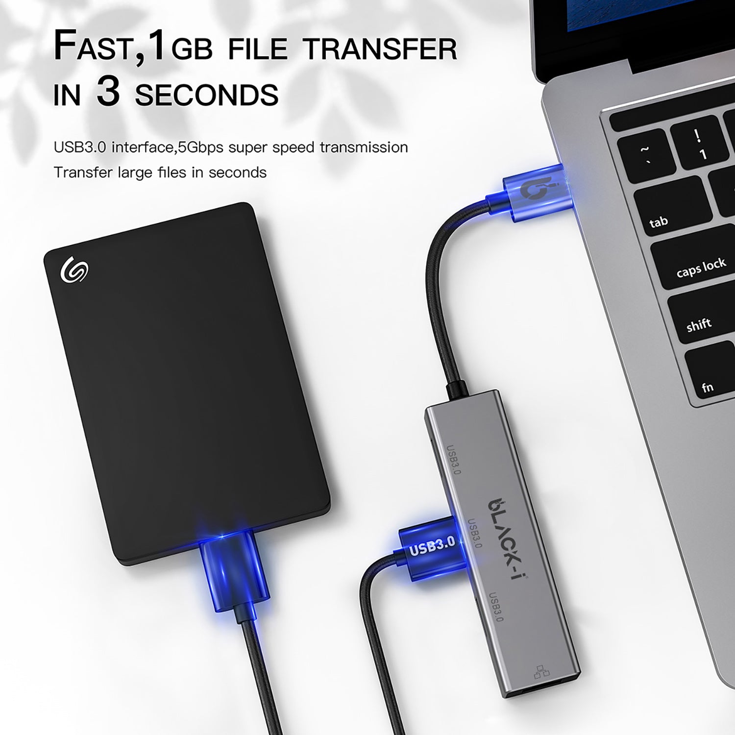 Black-i USB 3.0 to Gigabit LAN with 3*USB 3.0 Hub – Swift Network Connectivity and Versatile USB Hub for Seamless Data Transfer