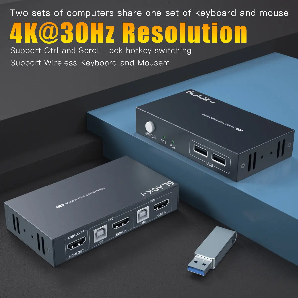 Black-i HDMI 2 in 1 Out KVM Switch 4K 