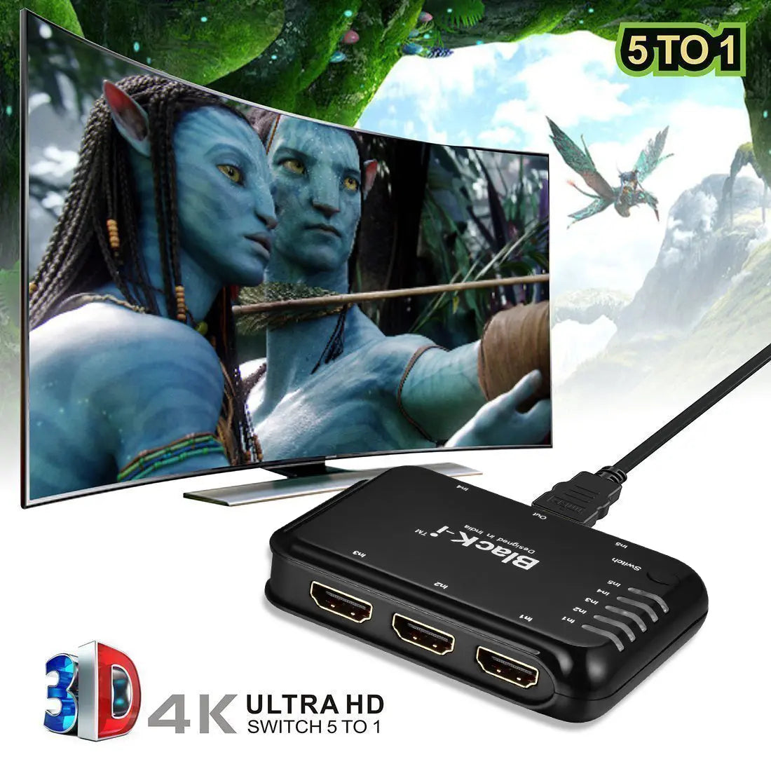 Black-i HDMI 5 Input 1 Output Switcher 