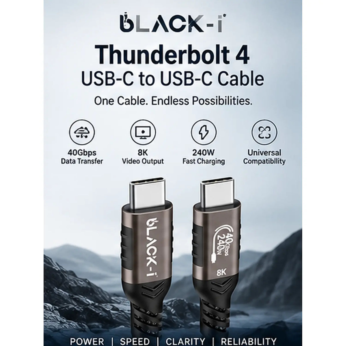 Black-i Thunderbolt 4 Cable 1 Meter with 40Gbps & 8K@60Hz
