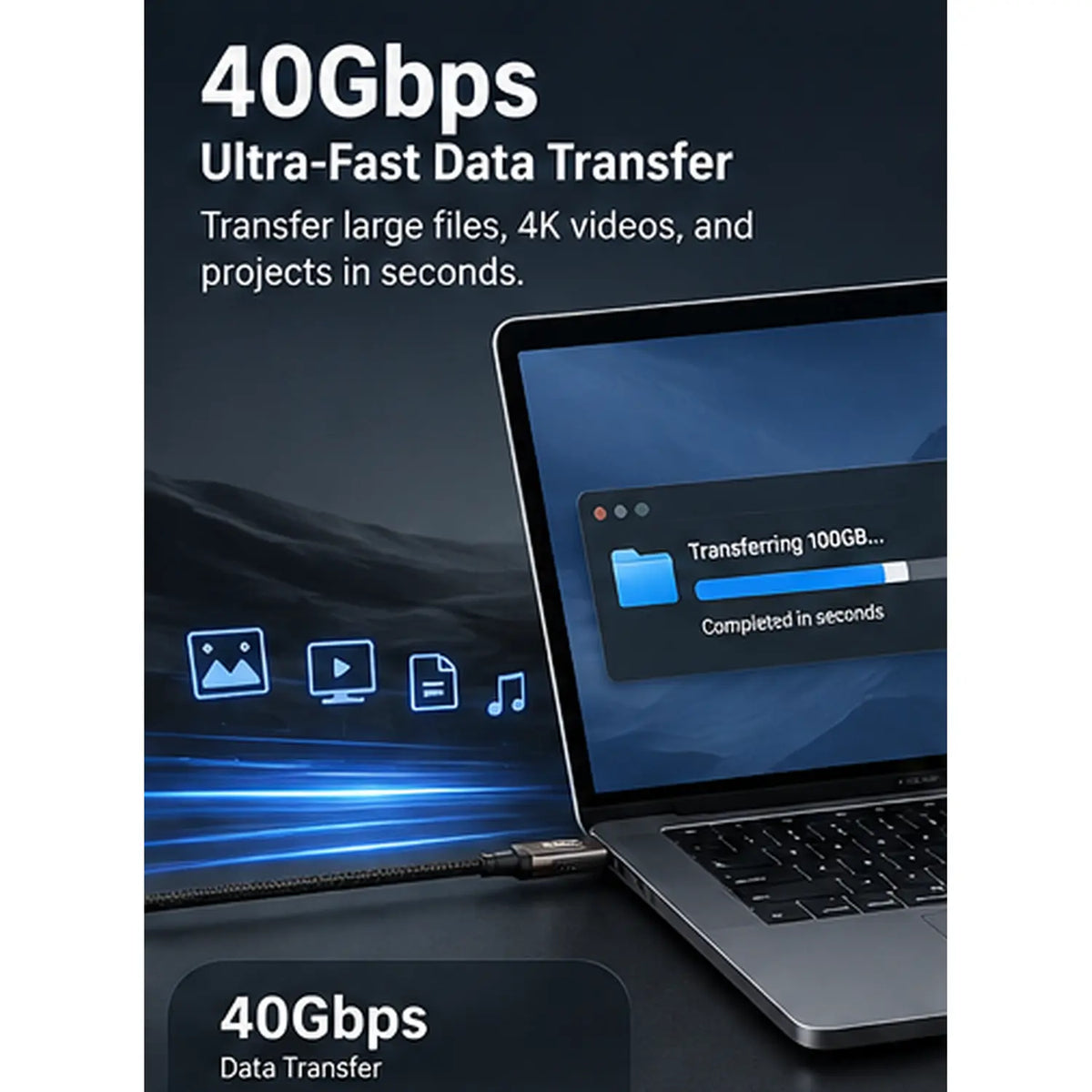 Black-i Thunderbolt 4 Cable 1 Meter with 40Gbps & 8K@60Hz