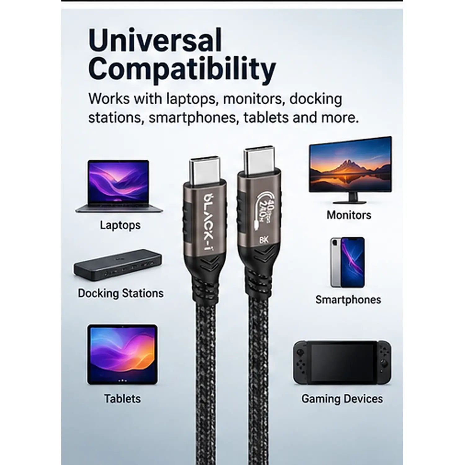 Black-i Thunderbolt 4 Cable 1 Meter with 40Gbps & 8K@60Hz