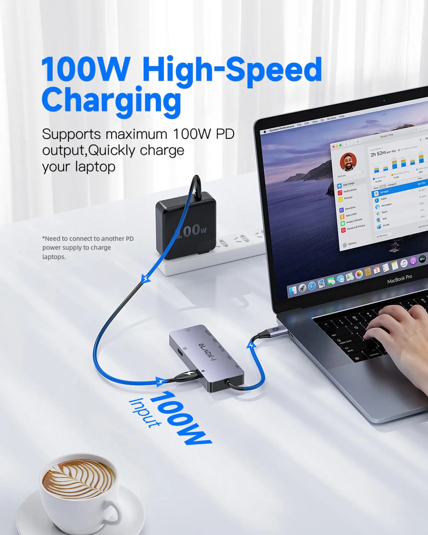 Black-i Type-C hub with HDMI, USB , PD , Gigabit Lan & Car reader 
