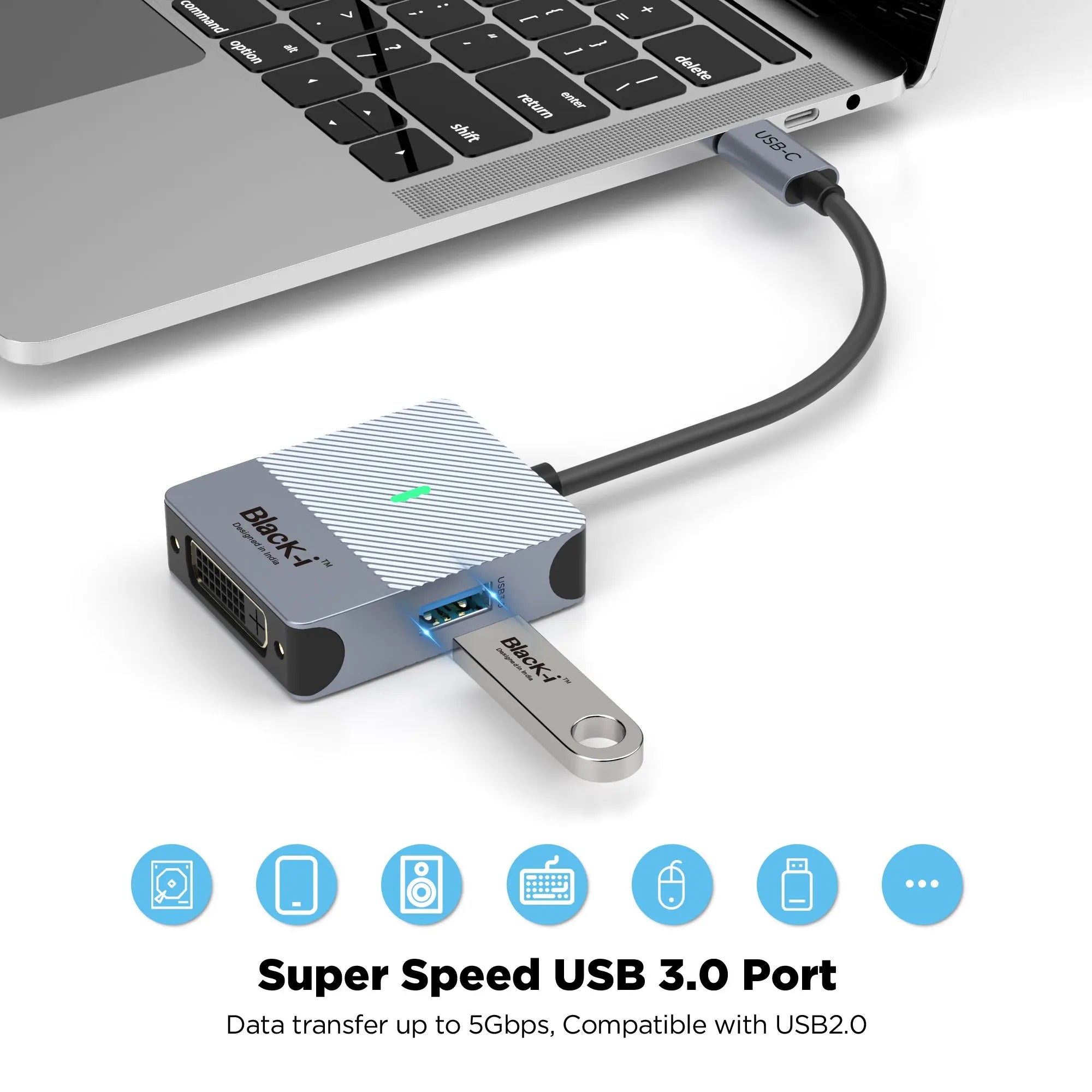 Black-i Type-C to DVI with 1 Port USB 3.0 (4K@30Hz) 