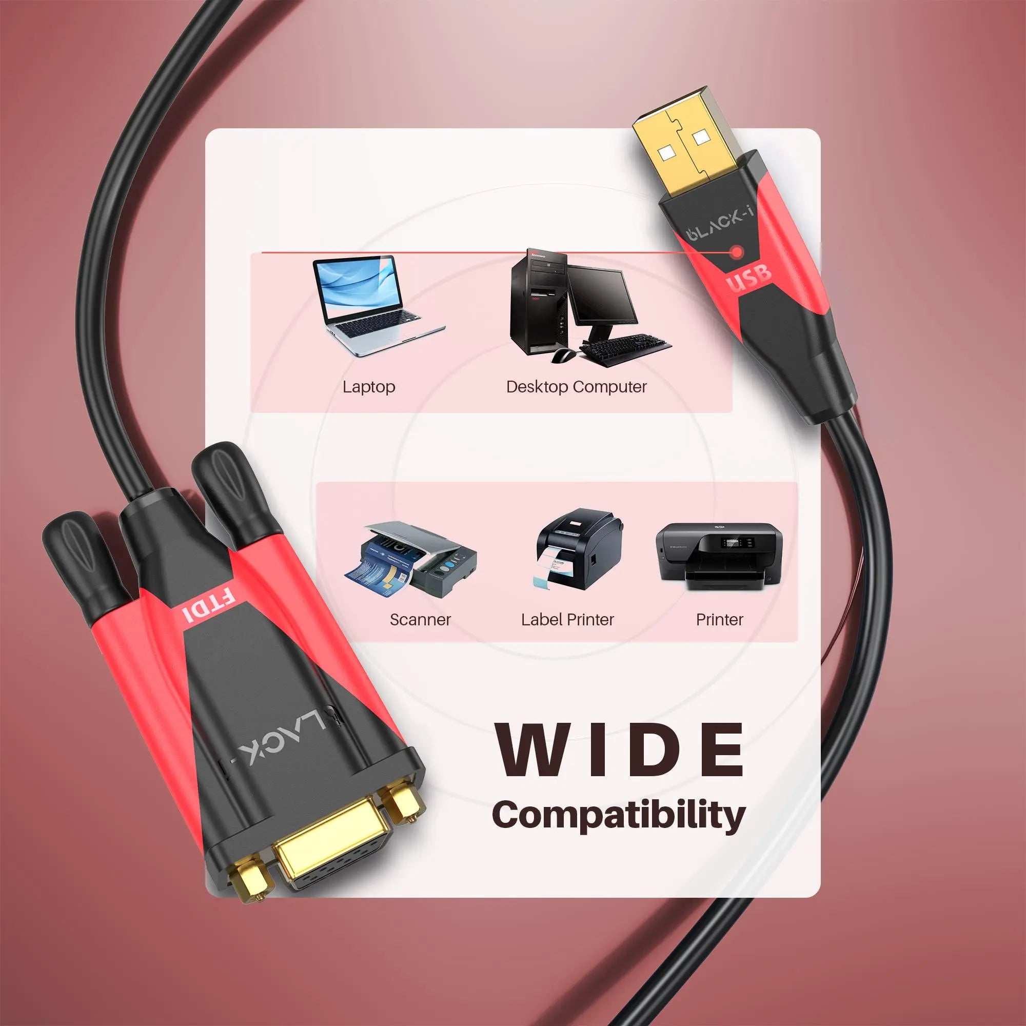 Black-i USB 2.0 to RS232 Female FTDI Cable 1.5 Meter 