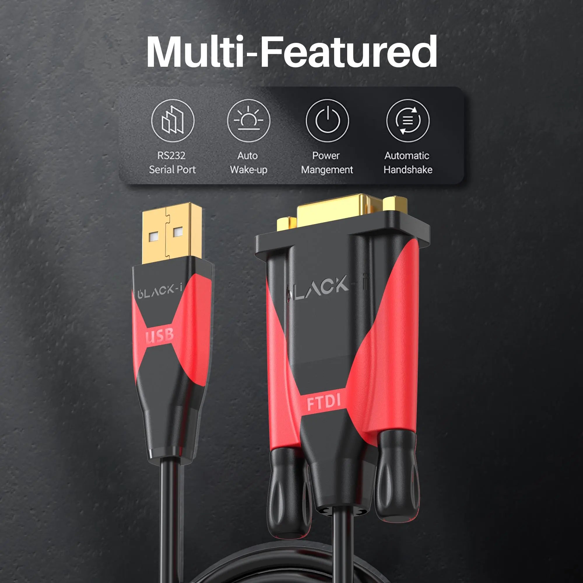 Black-i USB 2.0 to RS232 Female FTDI Cable 1.5 Meter 