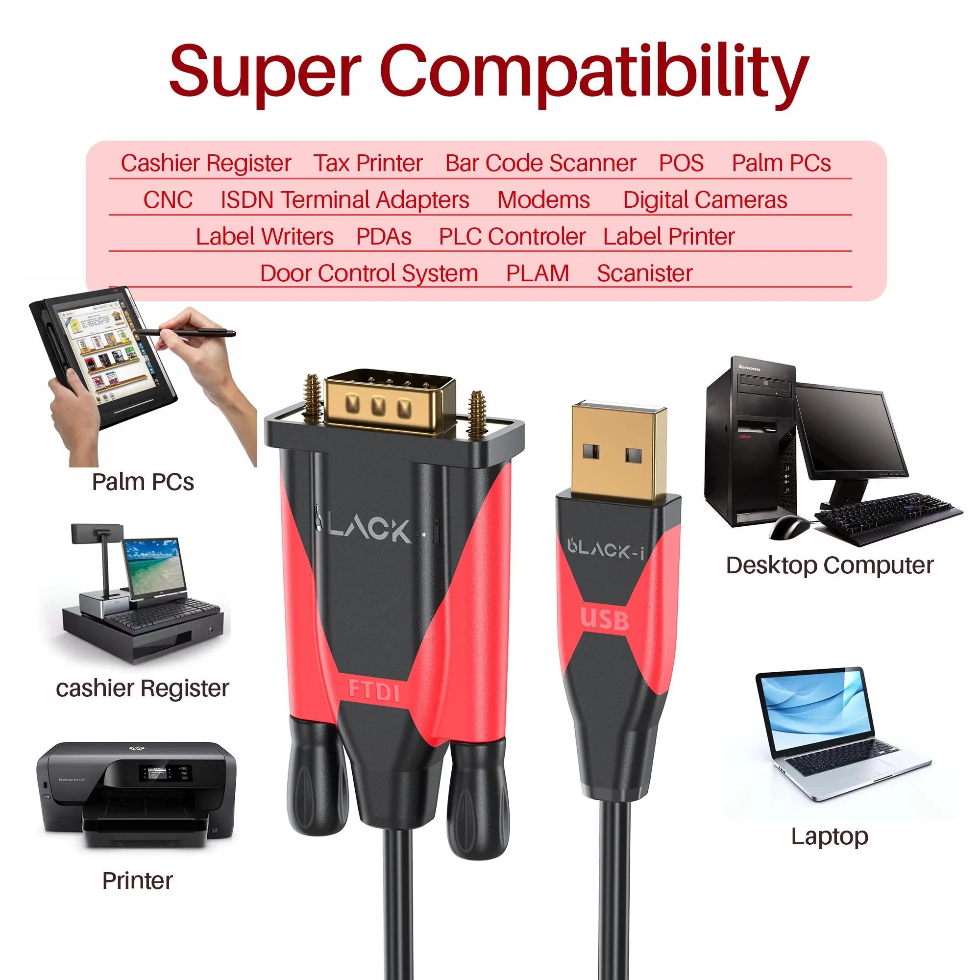 Black-i USB 2.0 to RS232 Male FTDI Cable 1.5 Meter 