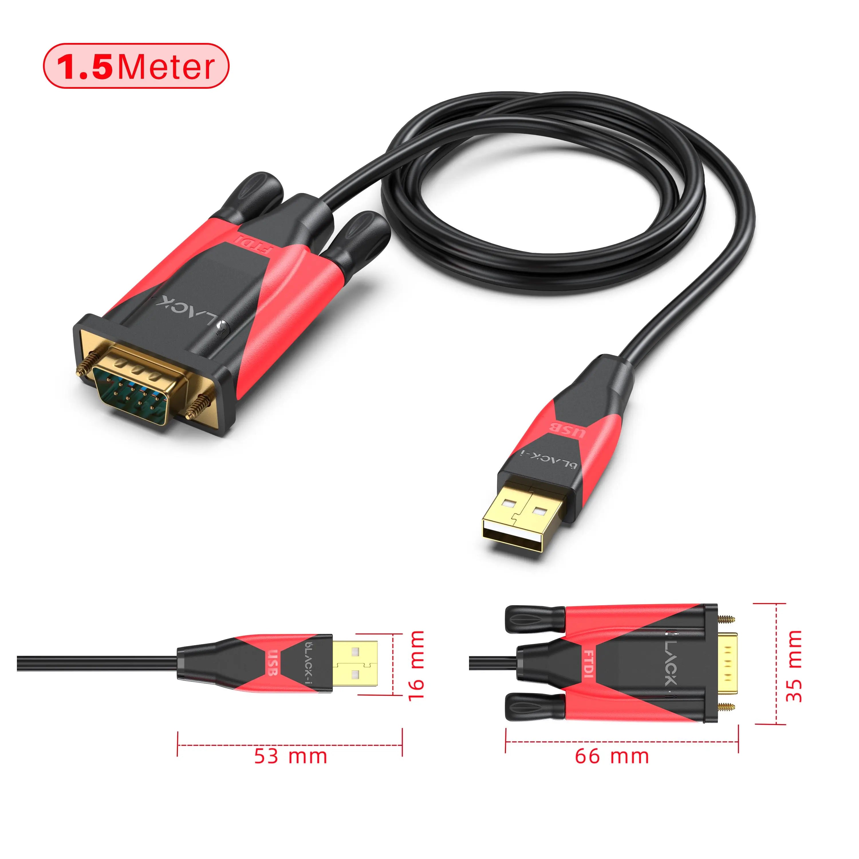 Black-i USB 2.0 to RS232 Male FTDI Cable 1.5 Meter 