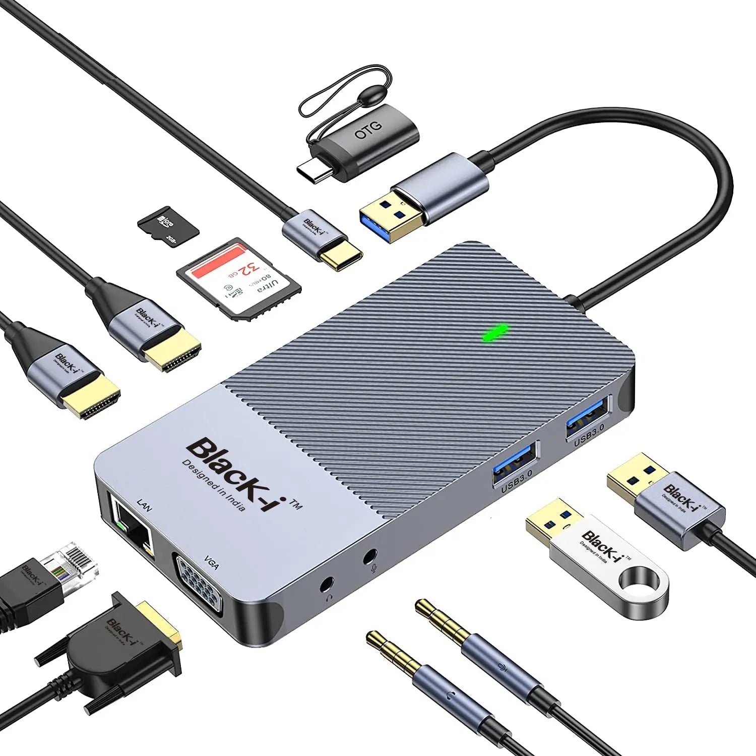 Black-i USB 3.0 / USB-C DisplayLink Docking Station 