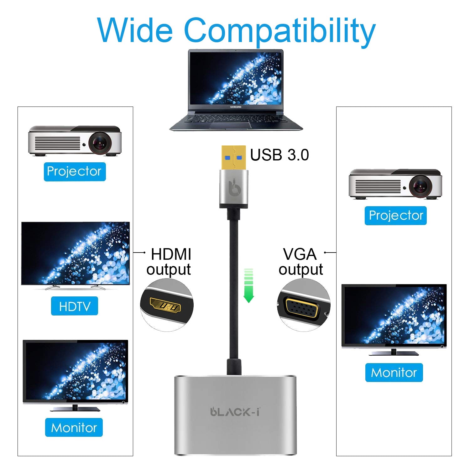 Black-i USB 3.0 to HDMI & VGA Converter 