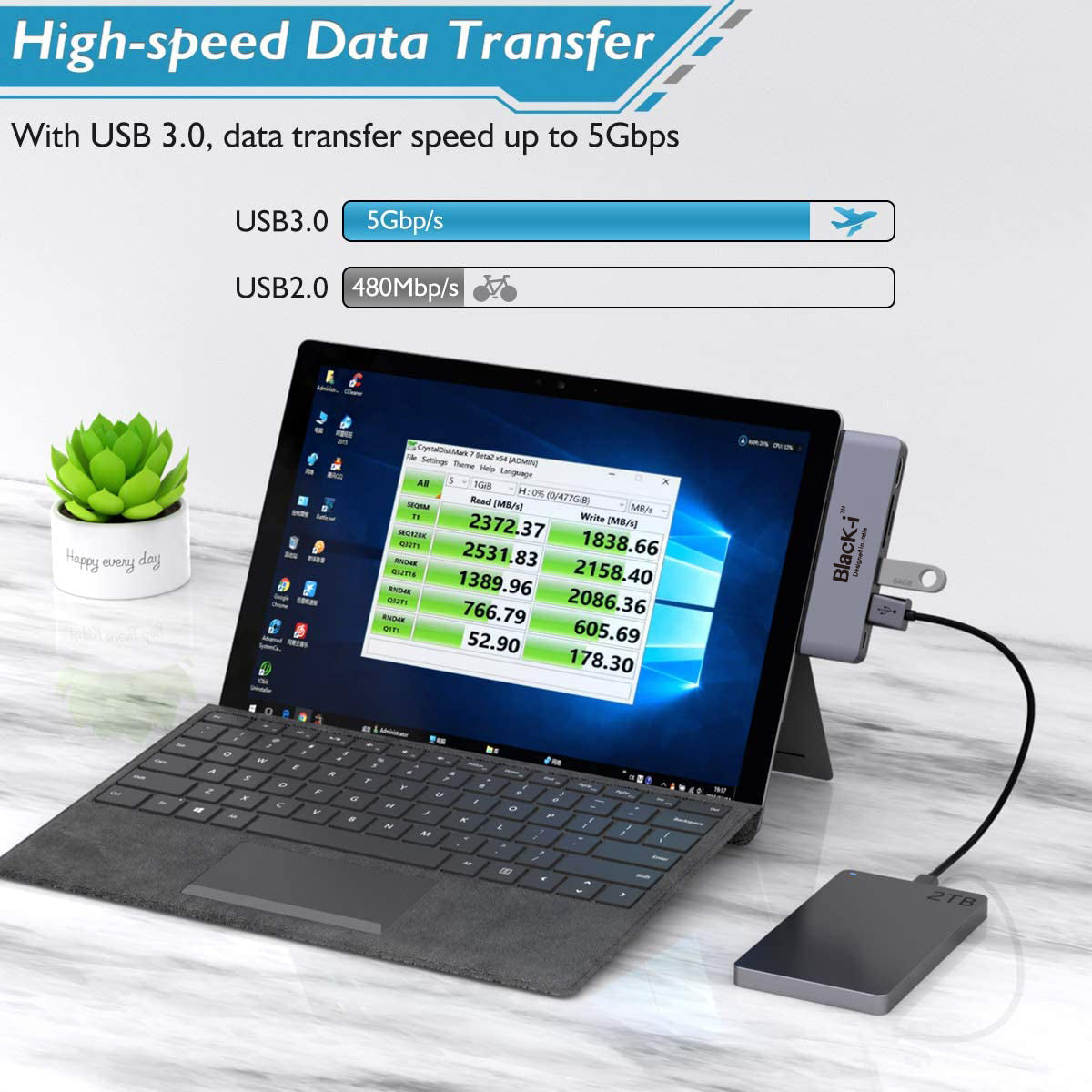 Black-i USB-C 7 in 1 Docking Station for Microsoft Pro 