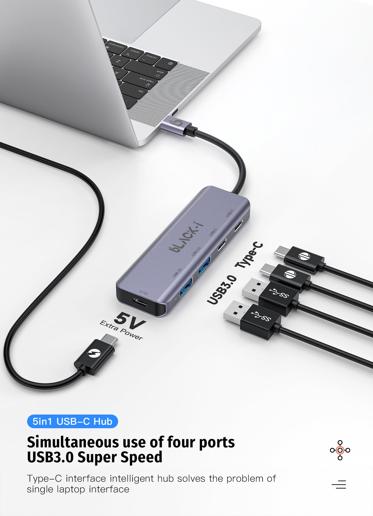 Black-i USB-C to 2*USB-C & 2*USB 3.0 Hub 