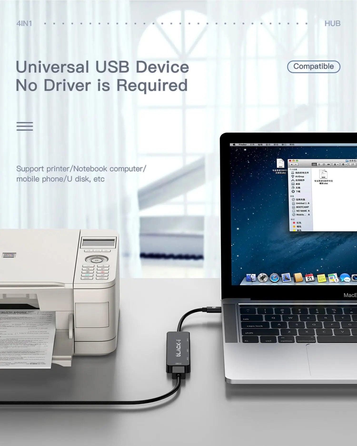Black-i USB-C to 4-Port USB 3.0 Hub 