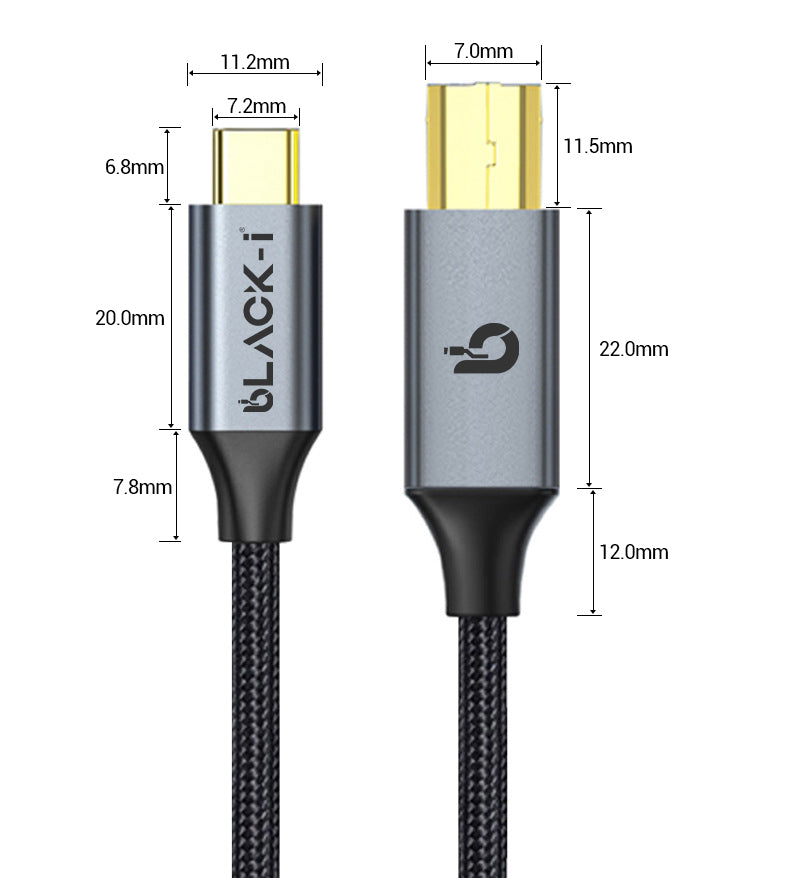 Black-i USB-C to Printer Cable 1.8 Meter 