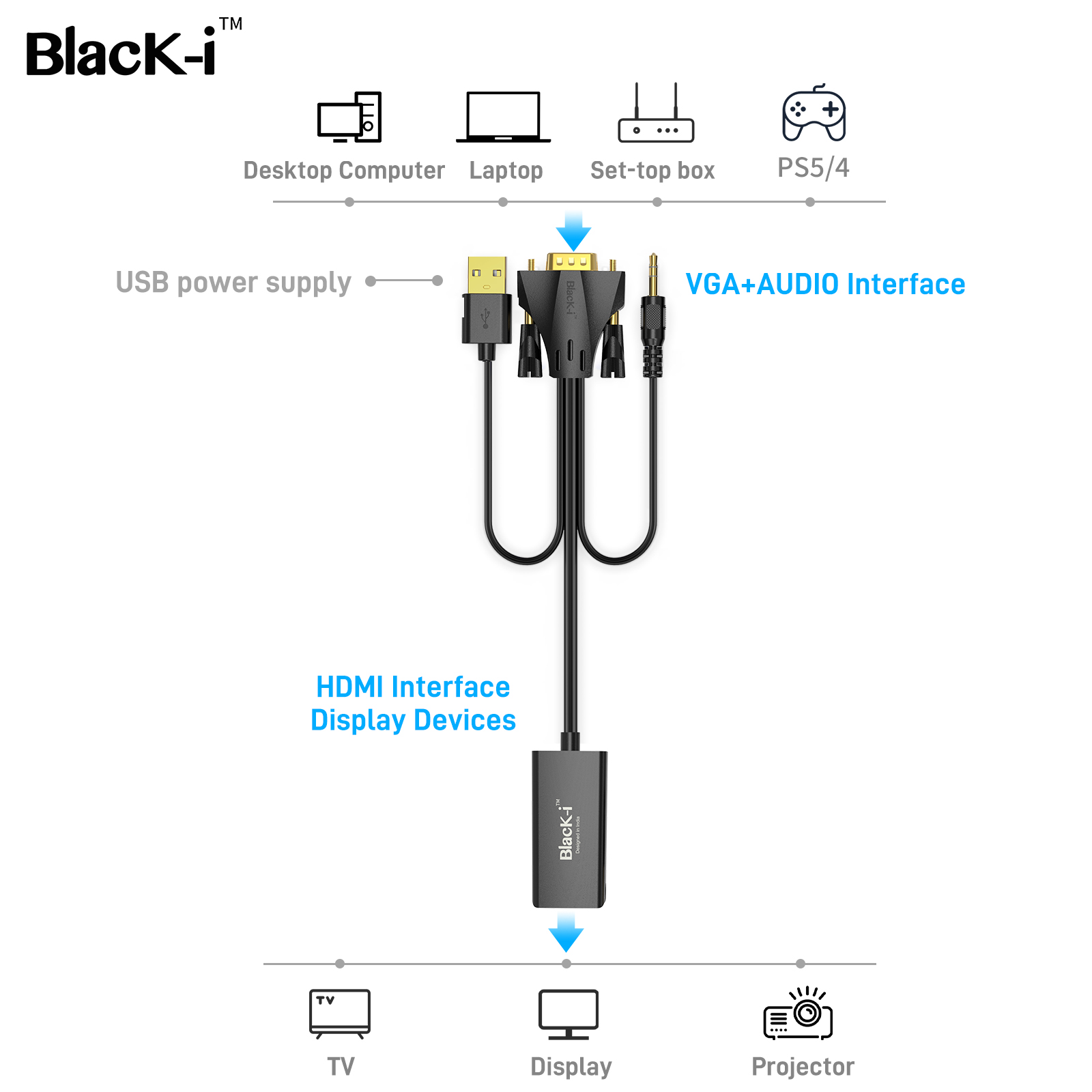 Black-i VGA to HDMI Converter with Audio 