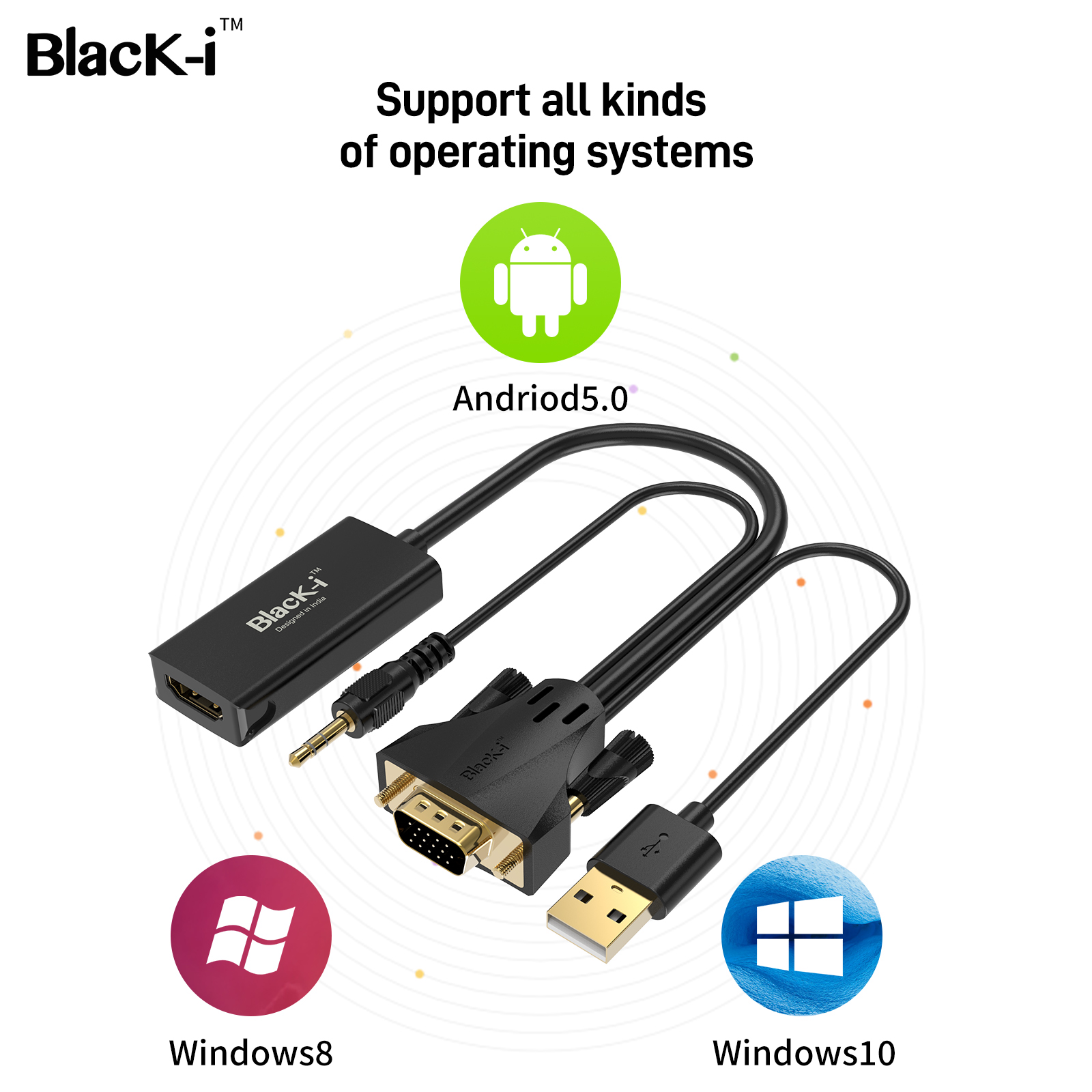 Black-i VGA to HDMI Converter with Audio 