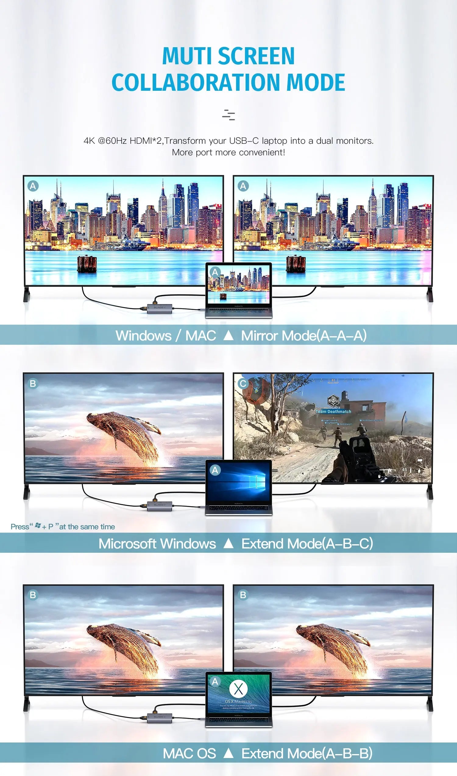 Black-i USB C dual HDMI hub aluminium body model BI-TC2HDMI packaging
