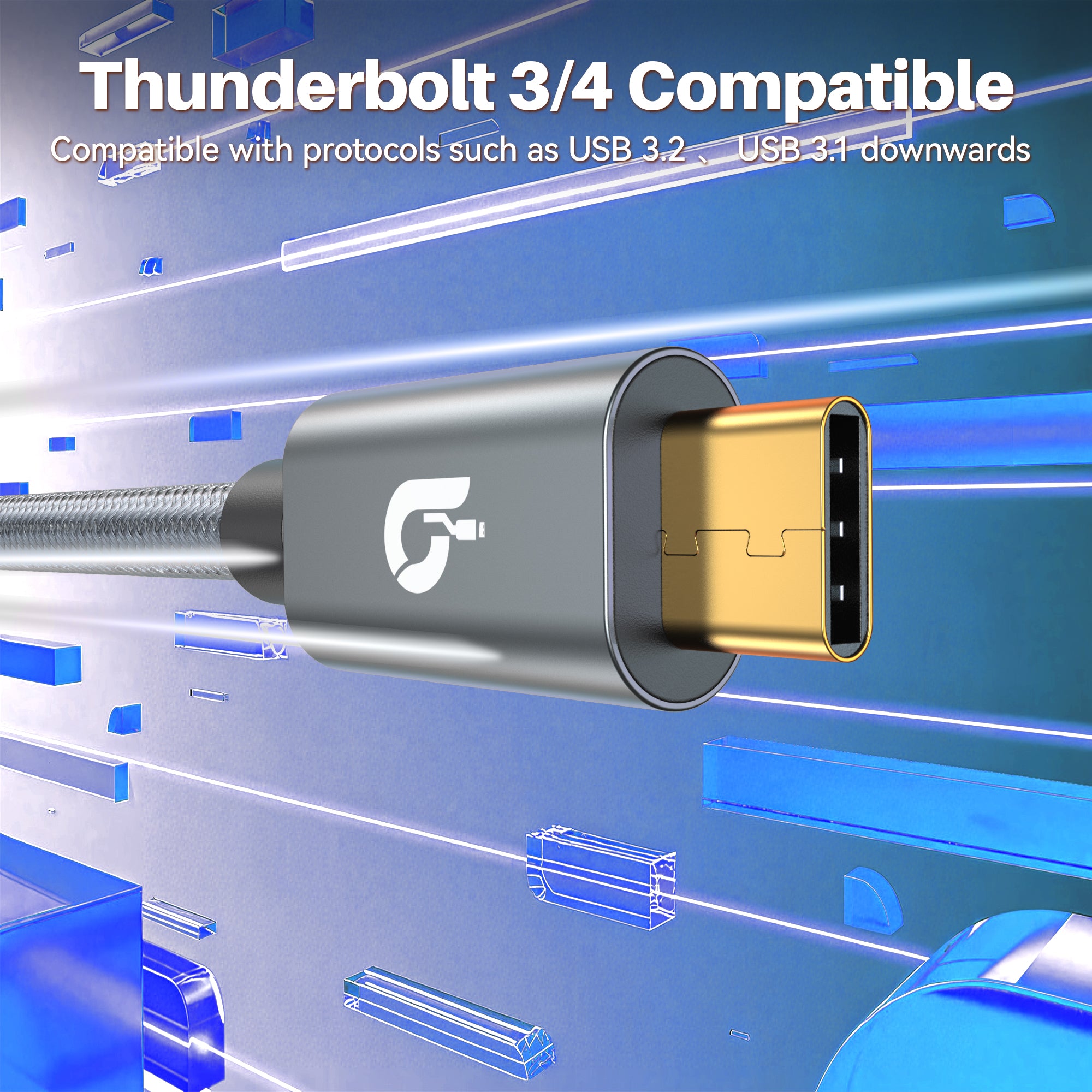 USB-C cable compatible with Thunderbolt 3 and Thunderbolt 4 supporting USB 3.2 by Black-i