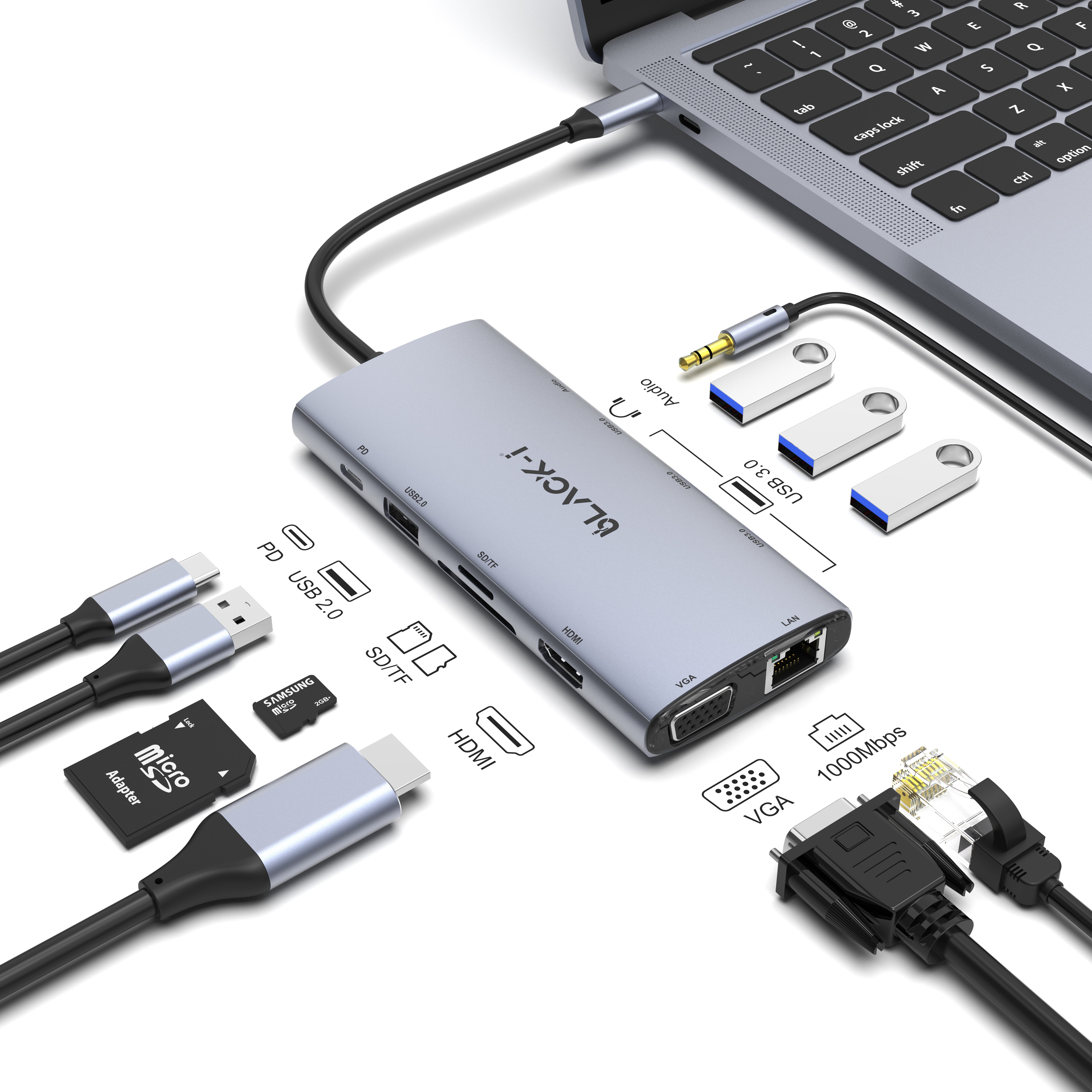 black-i usb c 10 in docking station with hdmi and vga 