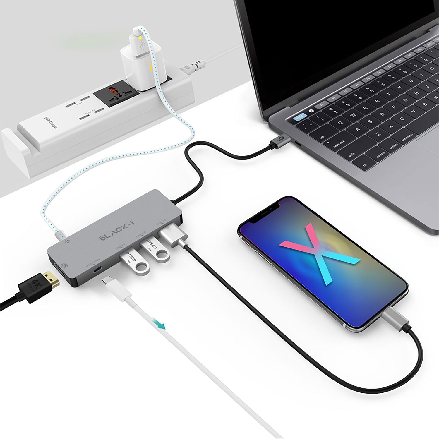 Black-i USB-C to HDMI, USB 3.0, USB-C & PD Multiport Hub 