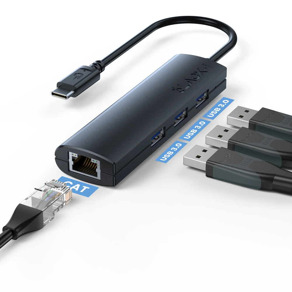 USB-C Hub with Gigabit LAN & USB 3.0 Ports | Black-i