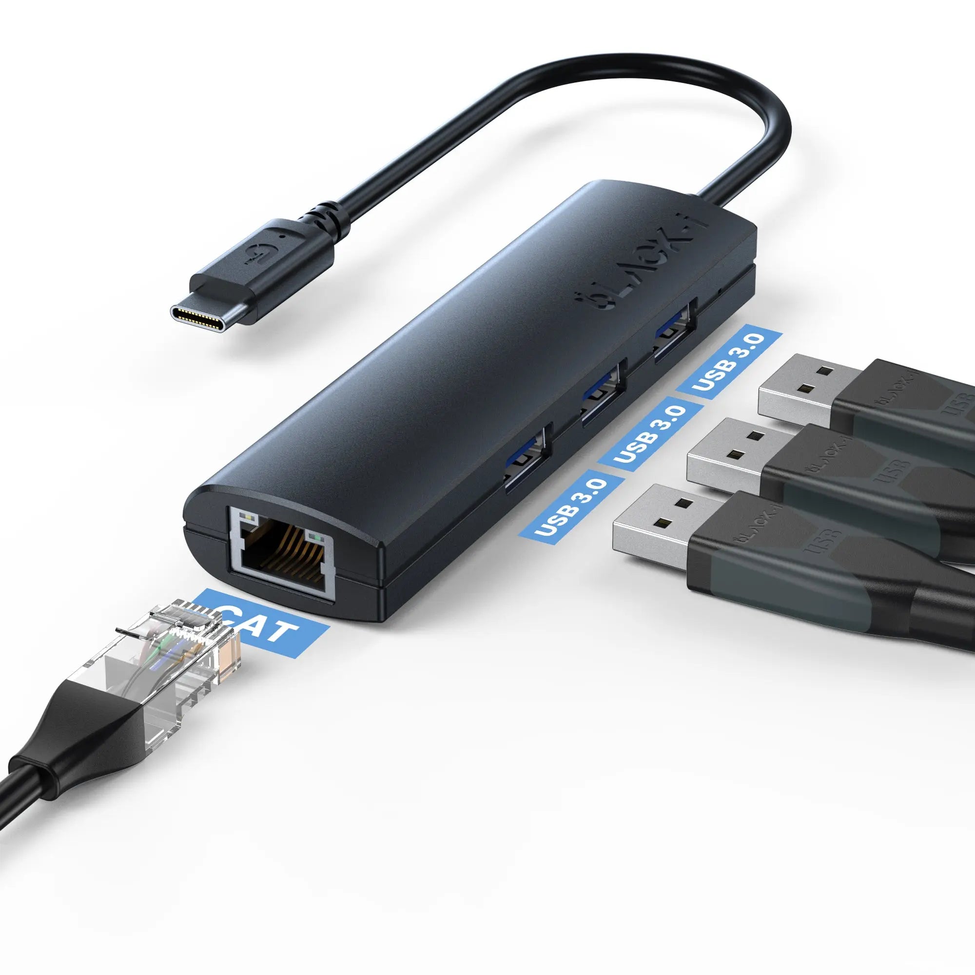 USB-C hub with Gigabit LAN and USB 3.0 ports by Black-i
