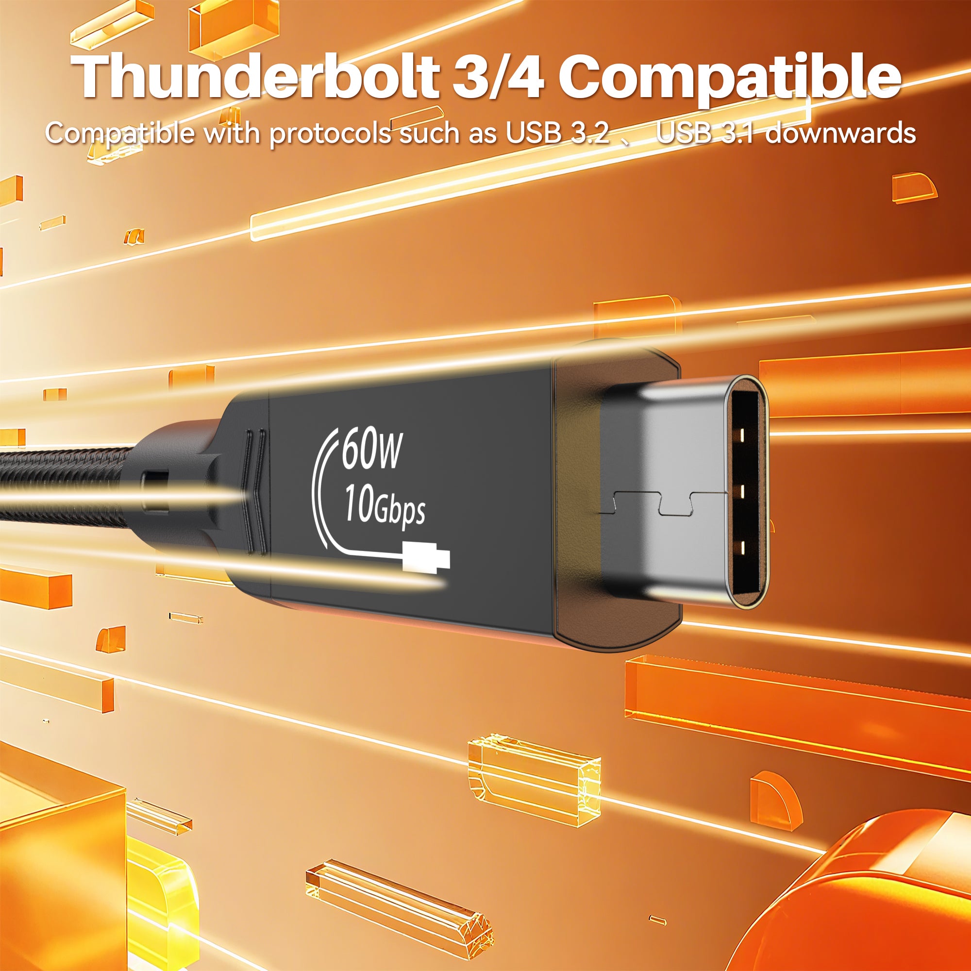 USB-C to USB-C cable compatible with Thunderbolt 3 and Thunderbolt 4 protocols